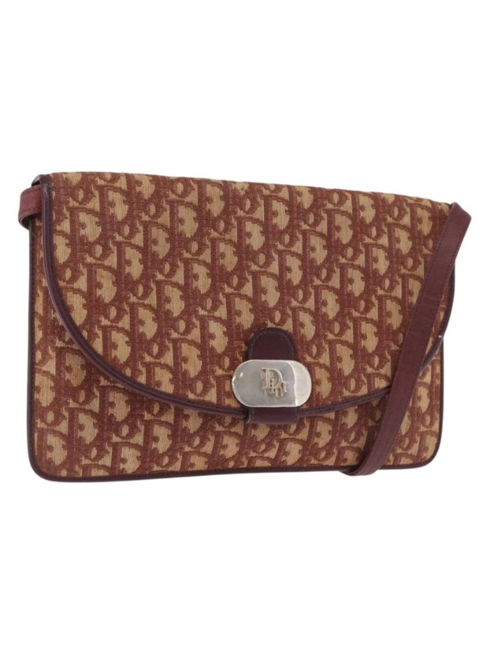 Authentic Christian Dior Trotter Canvas Shoulder Bag Red Gold Tone
